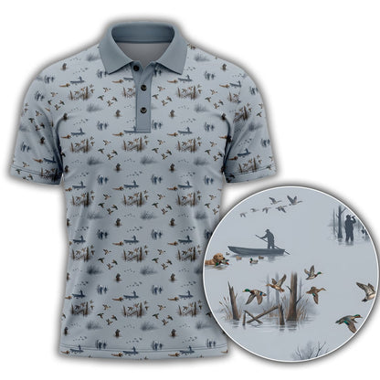 Duck Hunting Scene Micro Pattern Polo Shirt DHP1010