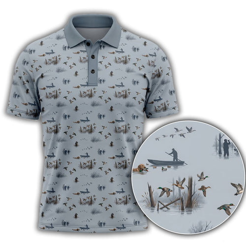 Duck Hunting Scene Micro Pattern Polo Shirt DHP1010