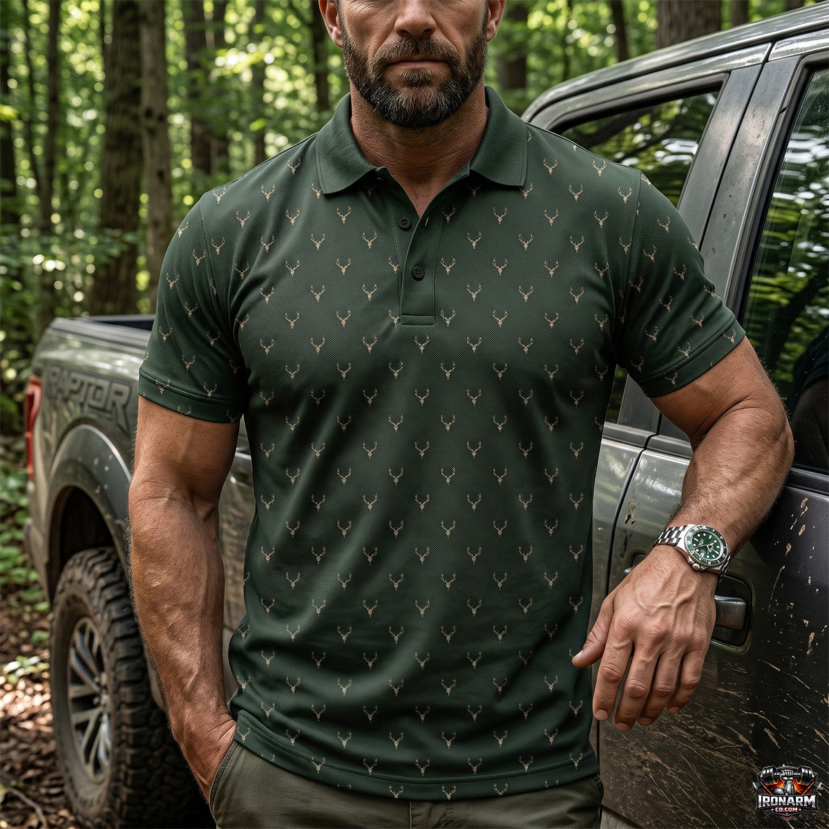 Deer Skull Micro Pattern Polo Shirt DP1010