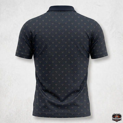 Navy Deer Skull Micro Pattern Polo Shirt DP1011