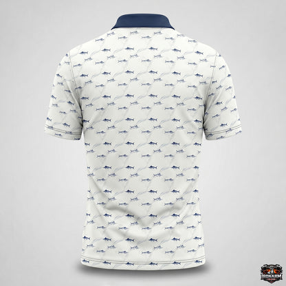 Saltwater Fishing White Blue Marlin Fishing Pattern Polo Shirt SFP1002