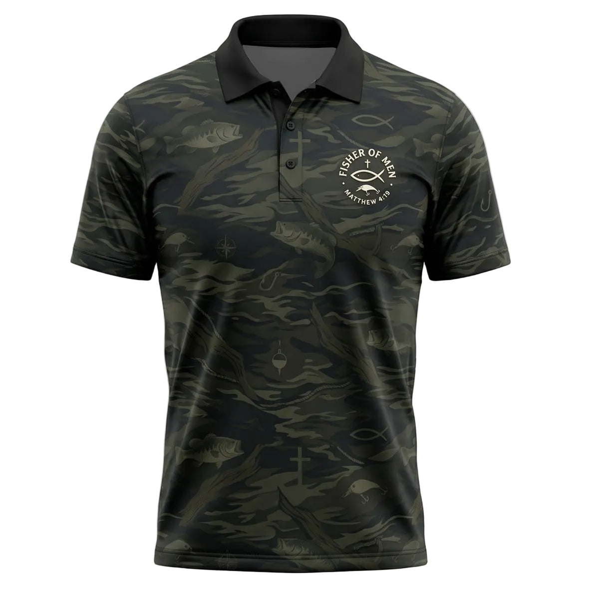 Christian Bass Fishing Camo Pattern Polo Shirt BFP1013