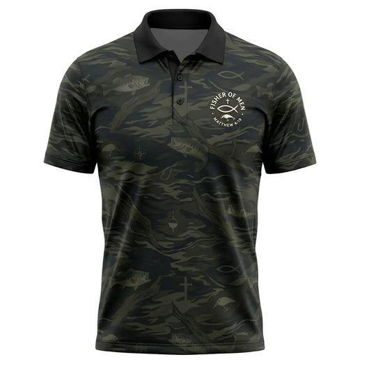 Christian Bass Fishing Camo Pattern Polo Shirt BFP1013