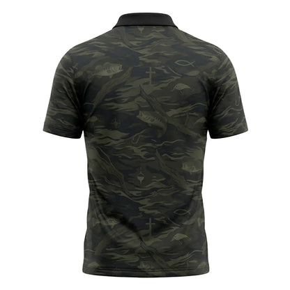 Christian Bass Fishing Camo Pattern Polo Shirt BFP1013