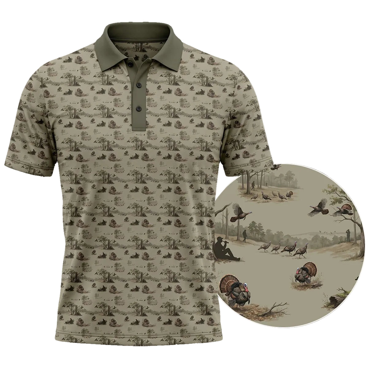 Wild Turkey Woodland Pattern Polo Shirt TP1039
