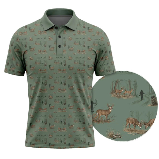 Deer Hunter Landscape Pattern Polo Shirt DP1014