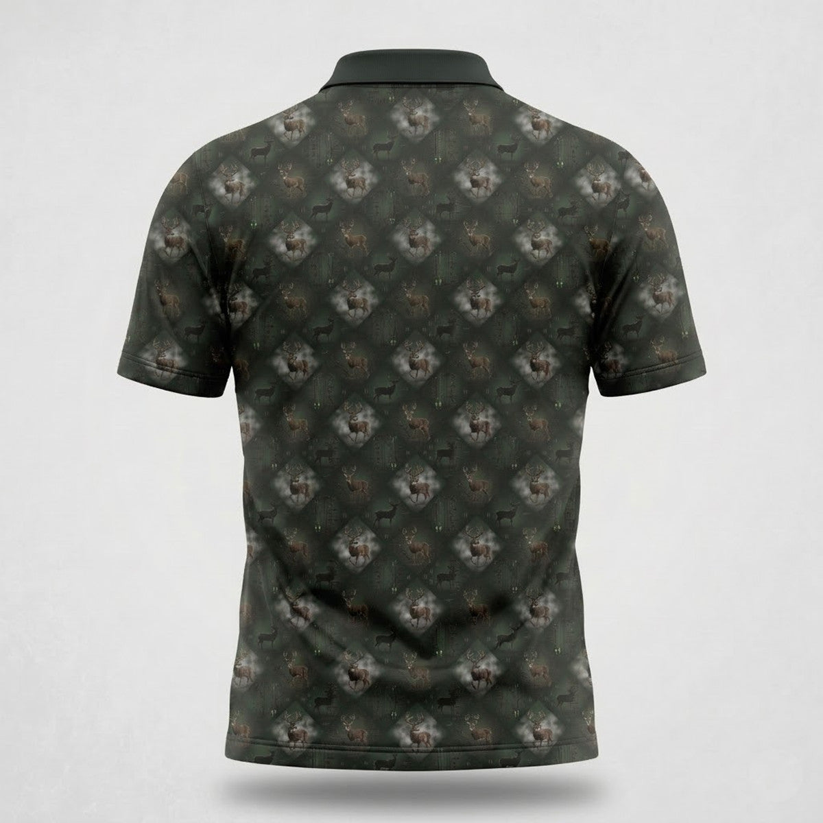 Dark Green Deer Camo Pattern Bowhunting Polo Shirt BHP1003