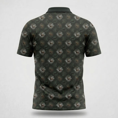 Dark Green Deer Camo Pattern Bowhunting Polo Shirt BHP1003