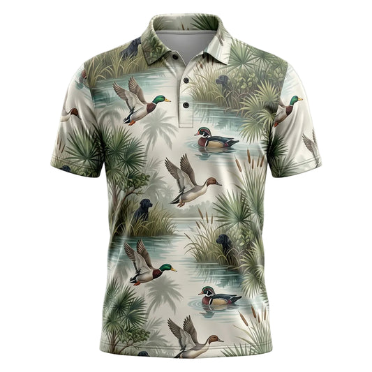 Mallard Duck Wetland Pattern Polo Shirt DHP1014