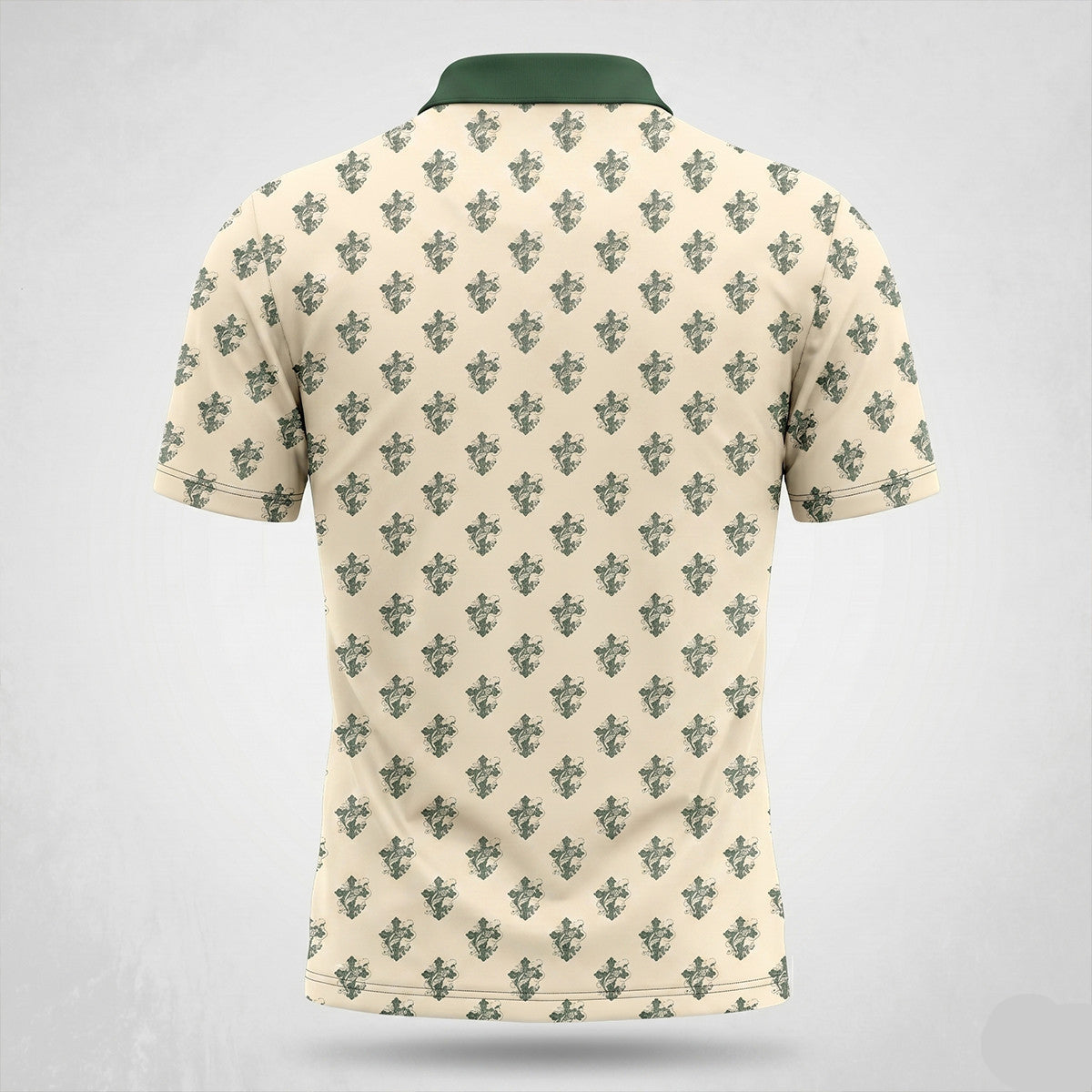 Cream Green Christian Fishing Pattern Polo Shirt BFP1015