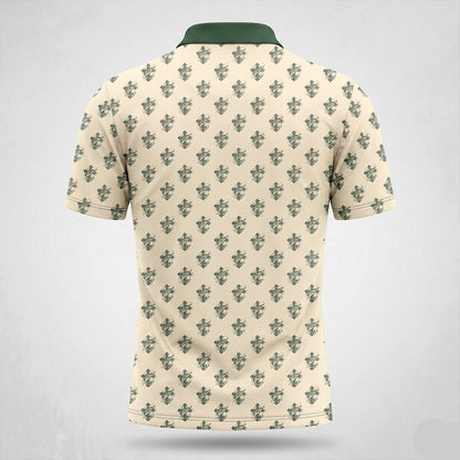 Cream Green Christian Fishing Pattern Polo Shirt BFP1015