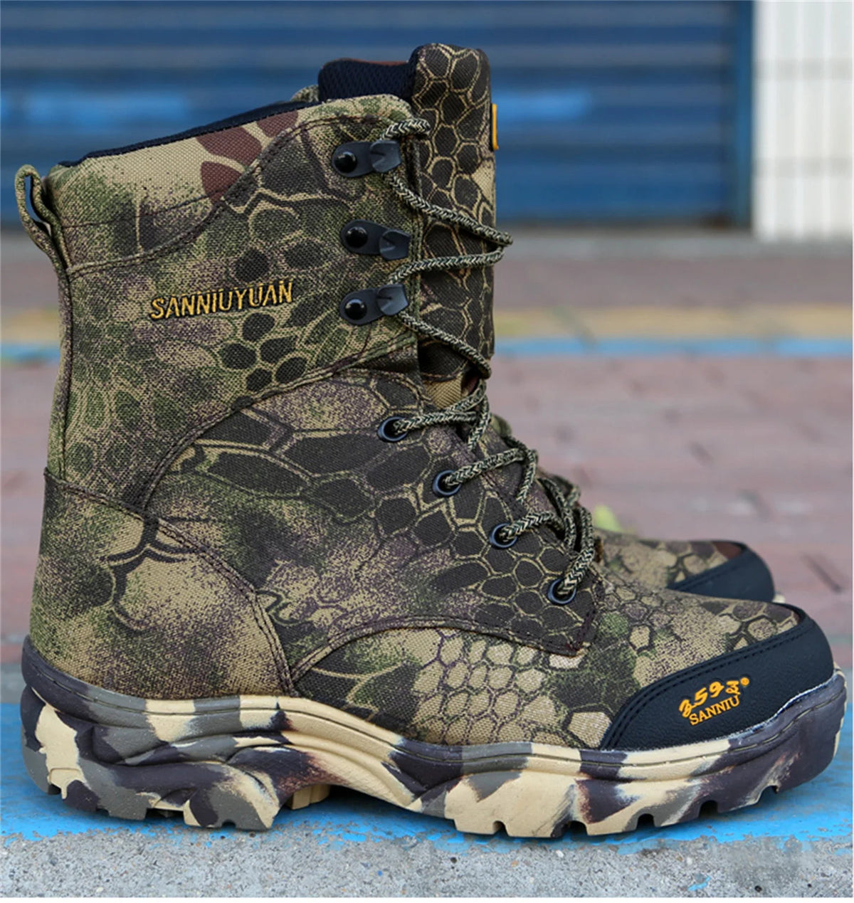 Biomimetic Camouflage Hunting Boots Men's High-Top Breathable Tactical Shoes Outdoor Hiking Wear-Resistant Mountaineering Boots