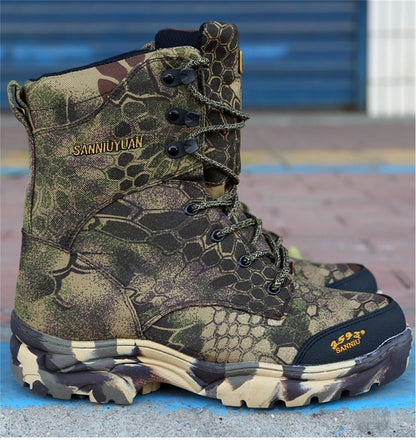 Biomimetic Camouflage Hunting Boots Men's High-Top Breathable Tactical Shoes Outdoor Hiking Wear-Resistant Mountaineering Boots