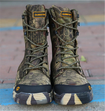 Biomimetic Camouflage Hunting Boots Men's High-Top Breathable Tactical Shoes Outdoor Hiking Wear-Resistant Mountaineering Boots