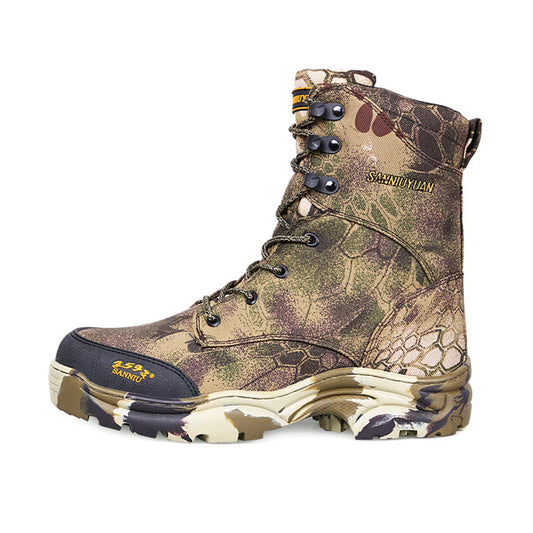 Biomimetic Camouflage Hunting Boots Men's High-Top Breathable Tactical Shoes Outdoor Hiking Wear-Resistant Mountaineering Boots