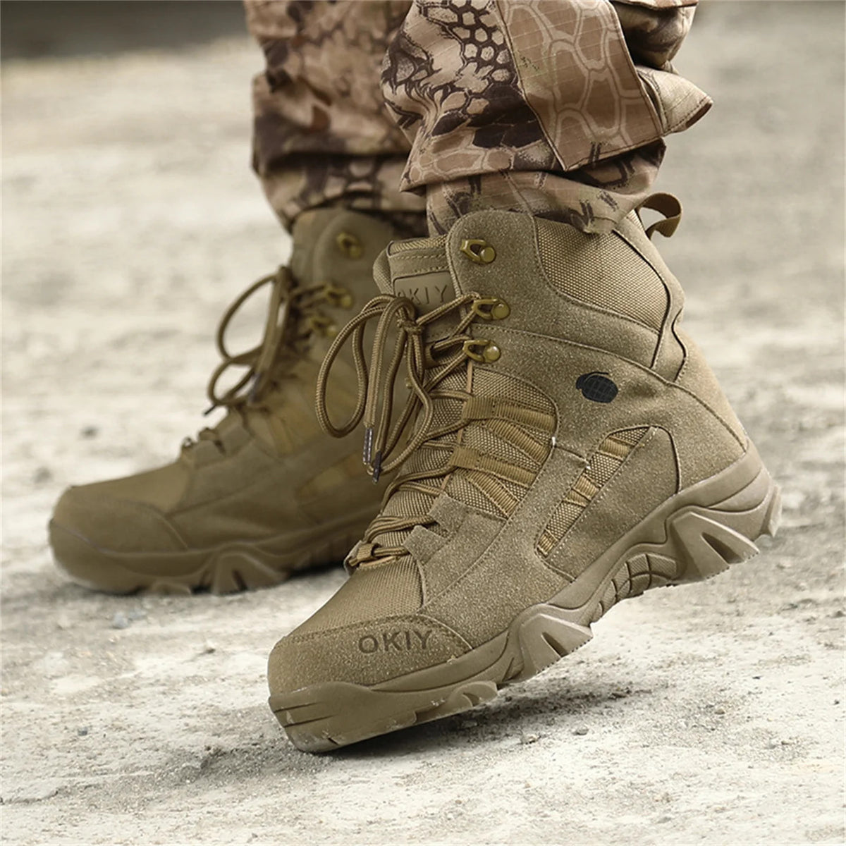 High-Top Suede Leather Hunting Boots Men's Breathable Desert Tactical Shoes Outdoor Hiking Wear-Resistant Mountaineering Boots