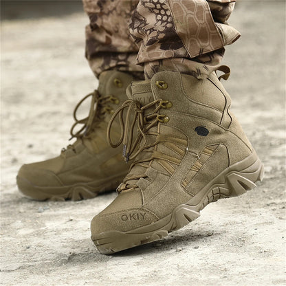 High-Top Suede Leather Hunting Boots Men's Breathable Desert Tactical Shoes Outdoor Hiking Wear-Resistant Mountaineering Boots