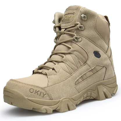 High-Top Suede Leather Hunting Boots Men's Breathable Desert Tactical Shoes Outdoor Hiking Wear-Resistant Mountaineering Boots