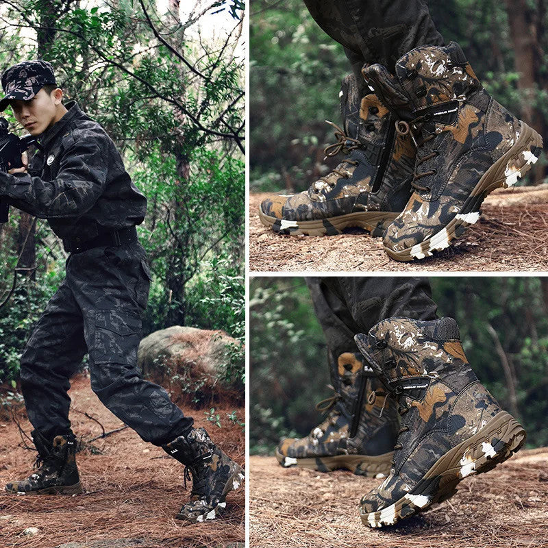High-Top Hiking Shoes Men Camouflage Waterproof Boots Non-Slip Tactical Boots Outdoor Trekking Hunting Shoes