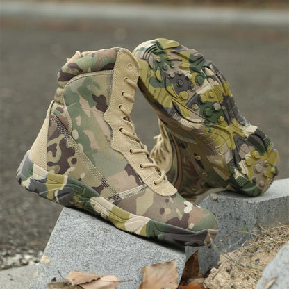 Hunting Boots Men's High-Top Camouflage Breathable Tactical Shoes Outdoor Hiking Wear-Resistant Waterproof Mountaineering Boots