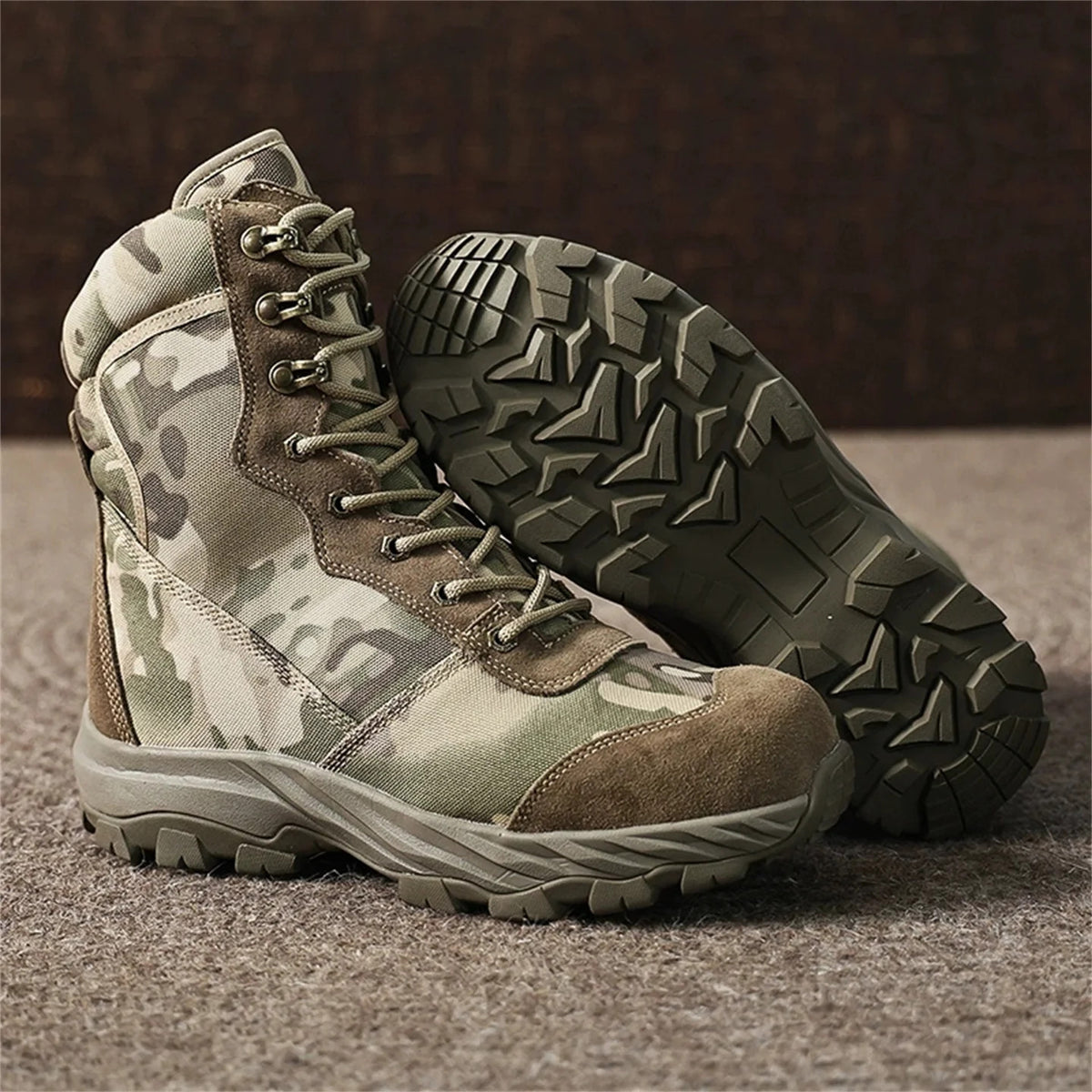 Winter Wool Lining Thermal Camouflage Hunting Boots Men's Outdoor Non-Slip Waterproof Snow Shoes High-Top Mountaineering Boots