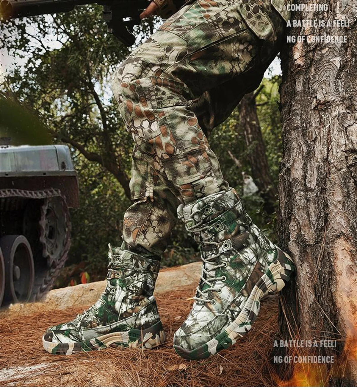 High-Top Men's Camouflage Hunting Boots Breathable Tactical Training Shoes Outdoor Hiking Wear-Resistant Mountaineering Boots