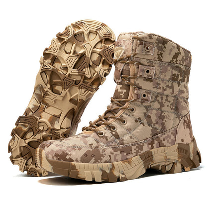 High-Top Men's Camouflage Hunting Boots Breathable Tactical Training Shoes Outdoor Hiking Wear-Resistant Mountaineering Boots