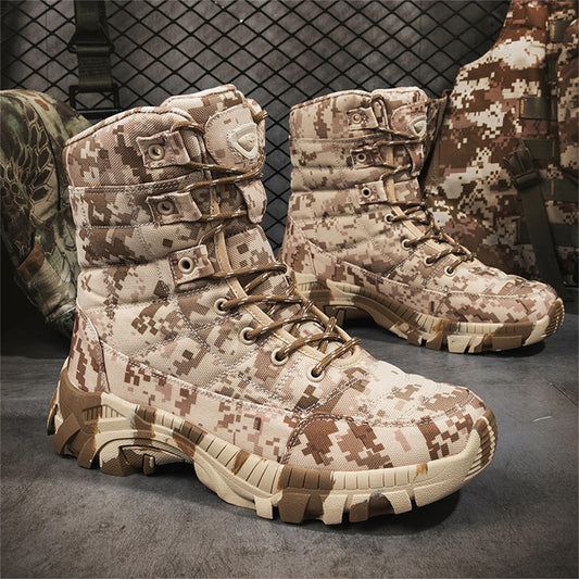High-Top Men's Camouflage Hunting Boots Breathable Tactical Training Shoes Outdoor Hiking Wear-Resistant Mountaineering Boots