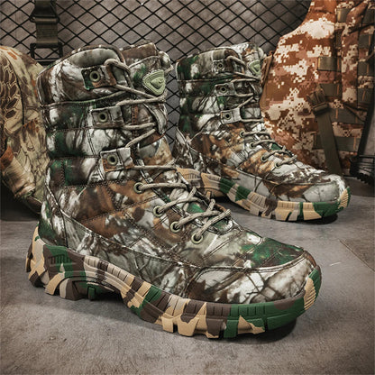 High-Top Men's Camouflage Hunting Boots Breathable Tactical Training Shoes Outdoor Hiking Wear-Resistant Mountaineering Boots