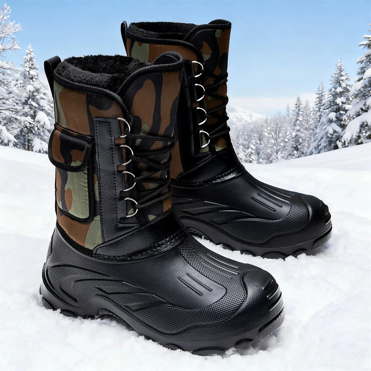Winter Camouflage Fleece Lining Warm Hunting Boots Men's Outdoor Non-Slip Waterproof Snow Shoes Hiking Mountaineering Boots