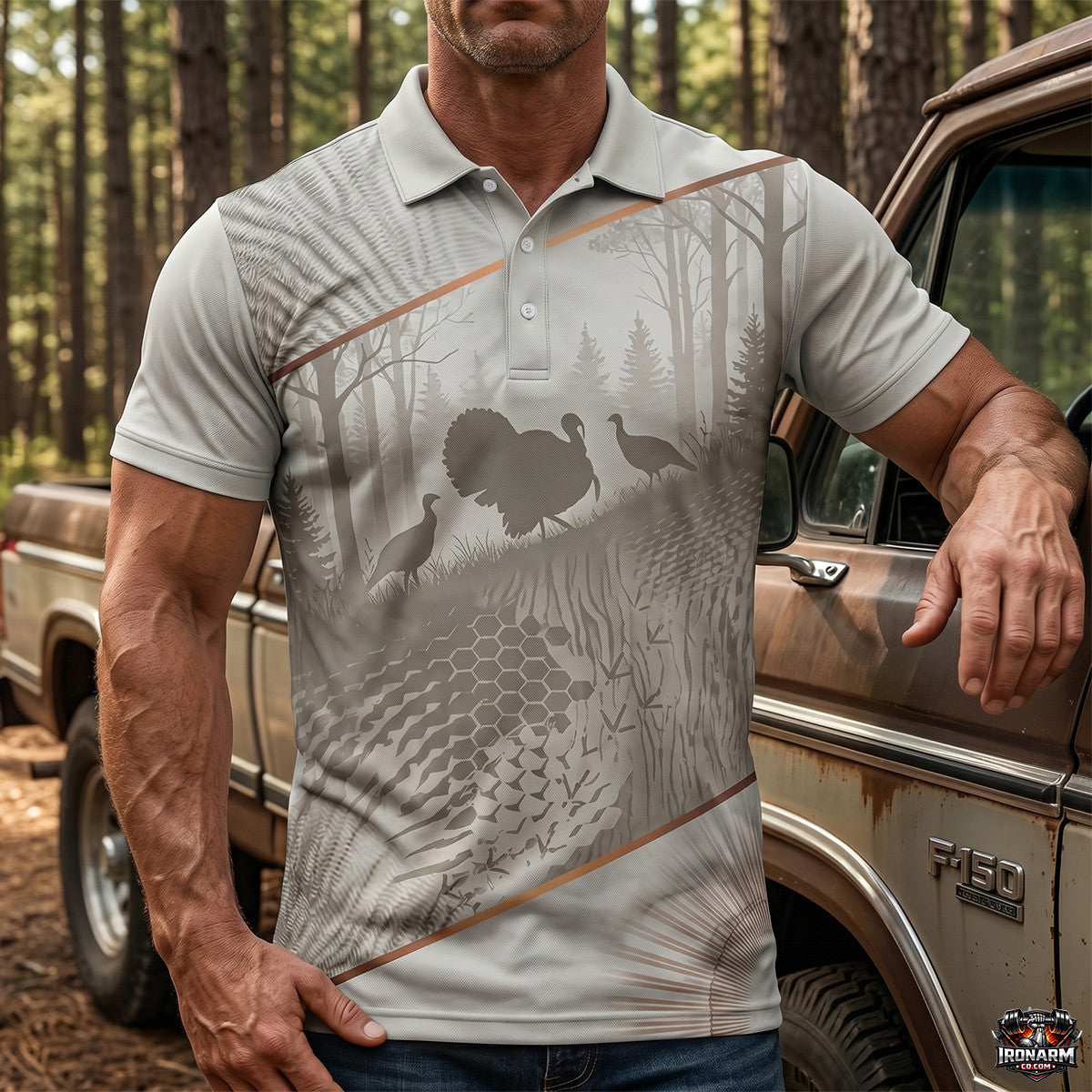 Turkey Hunting Camo Polo Shirt Wild Turkey Forest Scene Gift for Men TP1044