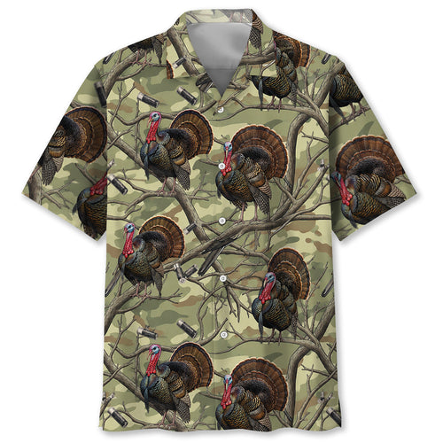 Vintage Wild Turkey Hunting Camouflage Hawaiian Shirt