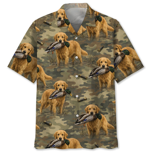 Golden Retriever Duck Hunting Camouflage Hawaiian Shirt