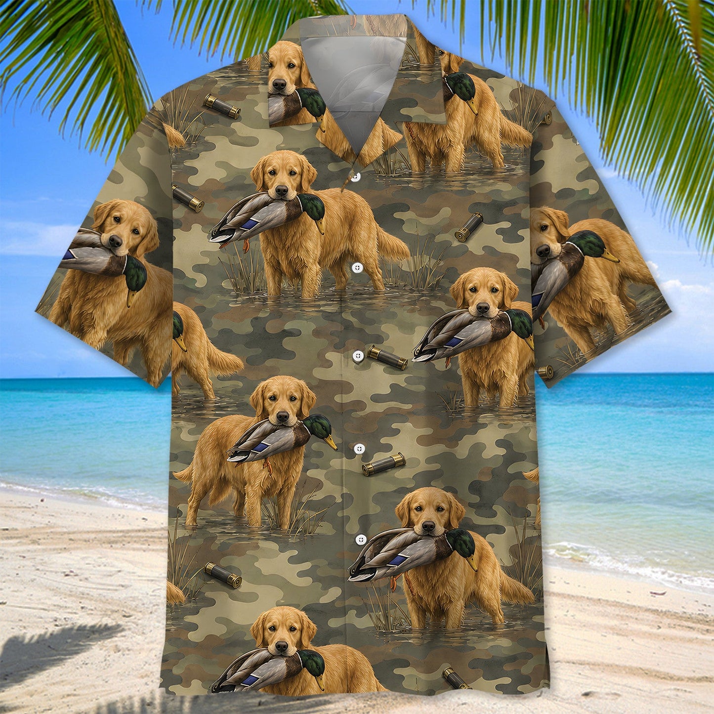 Golden Retriever Duck Hunting Camouflage Hawaiian Shirt