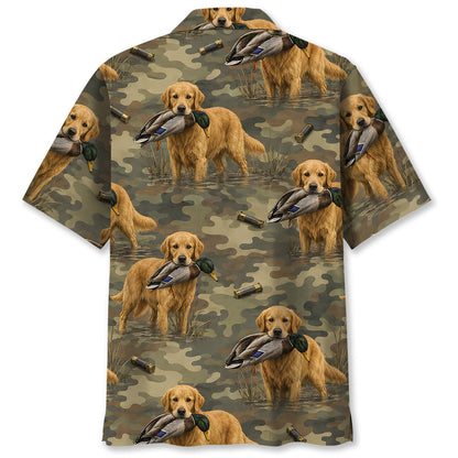 Golden Retriever Duck Hunting Camouflage Hawaiian Shirt