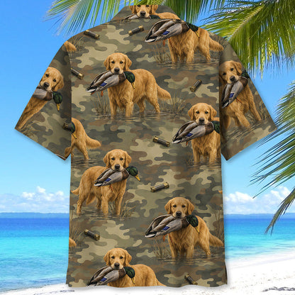 Golden Retriever Duck Hunting Camouflage Hawaiian Shirt
