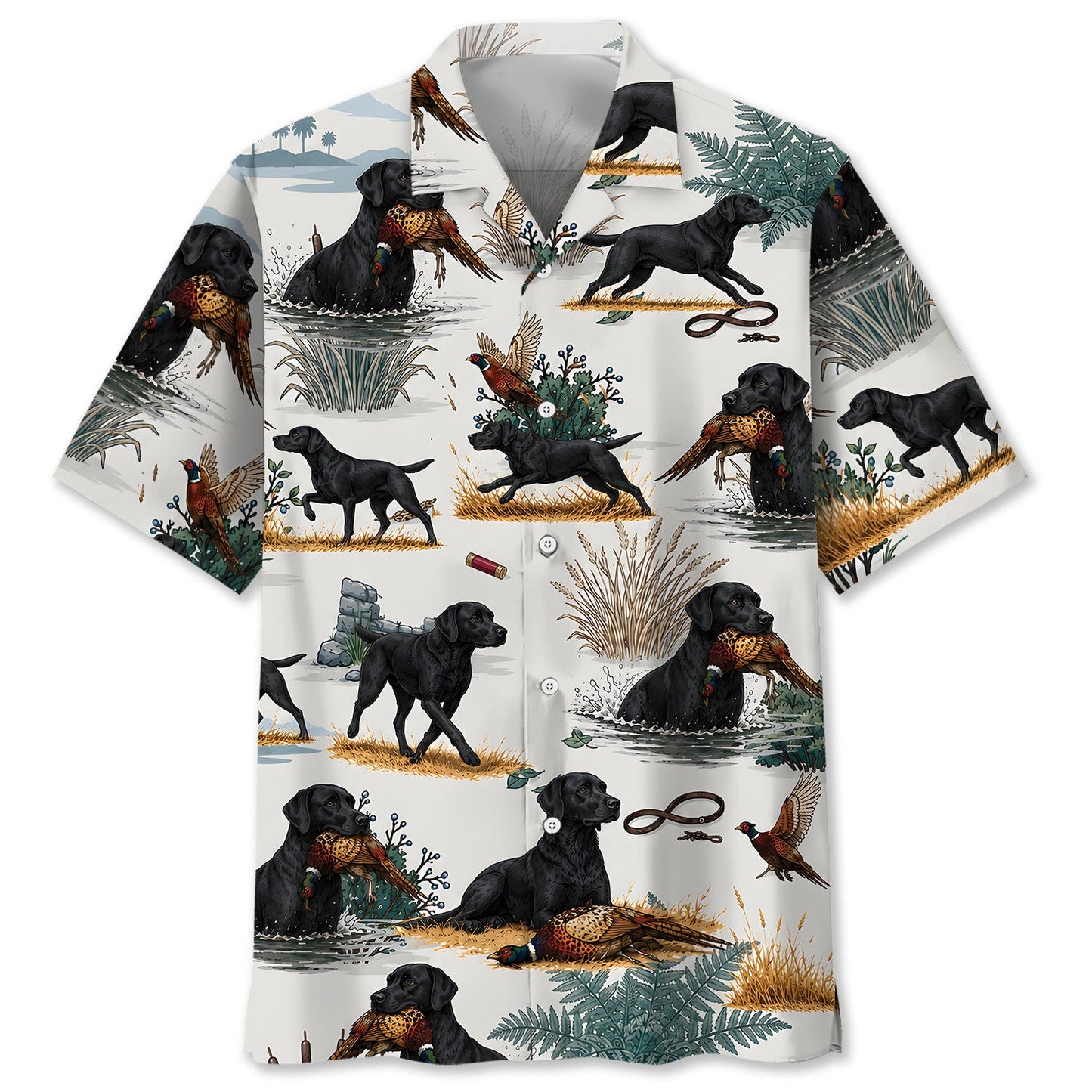 Black Labrador Pheasant Hunting Hawaiian Shirt