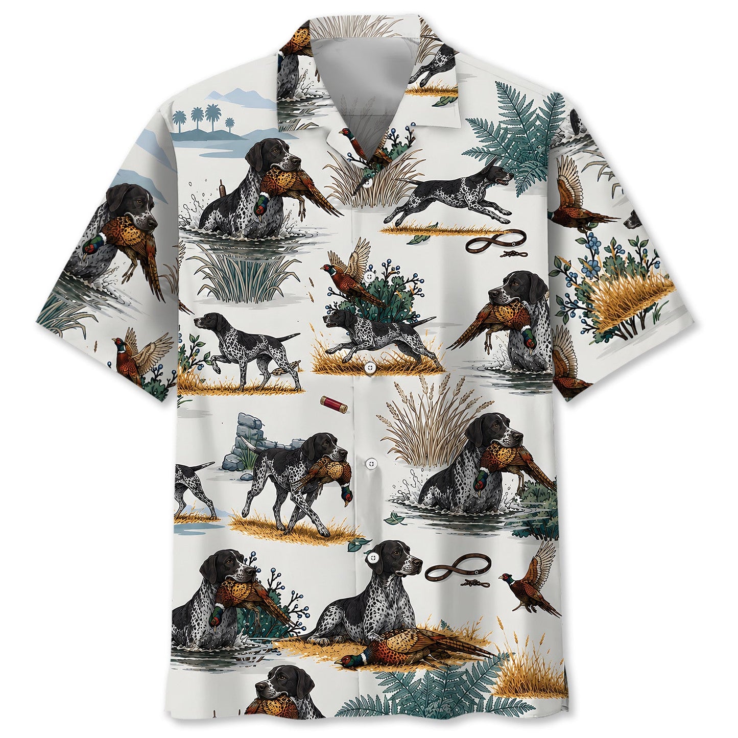 Black White German Shorthaired Pointer Pheasant Hunting Hawaiian Shirt