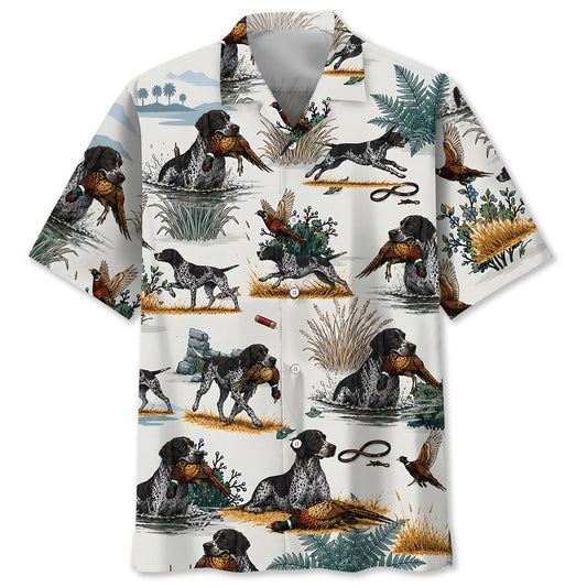 Black White German Shorthaired Pointer Pheasant Hunting Hawaiian Shirt