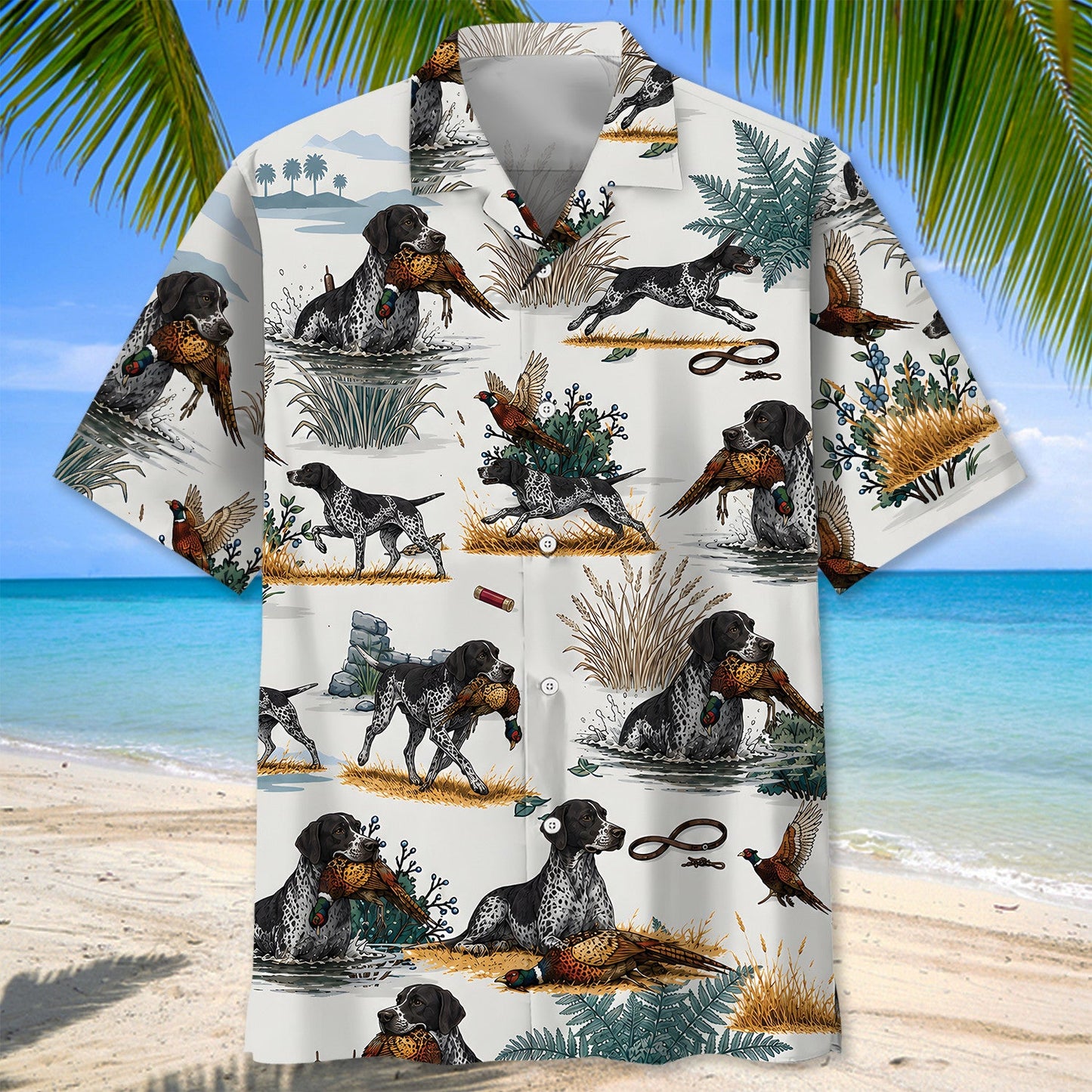 Black White German Shorthaired Pointer Pheasant Hunting Hawaiian Shirt