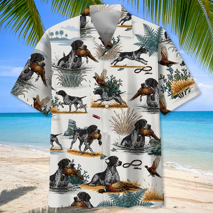 Black White German Shorthaired Pointer Pheasant Hunting Hawaiian Shirt
