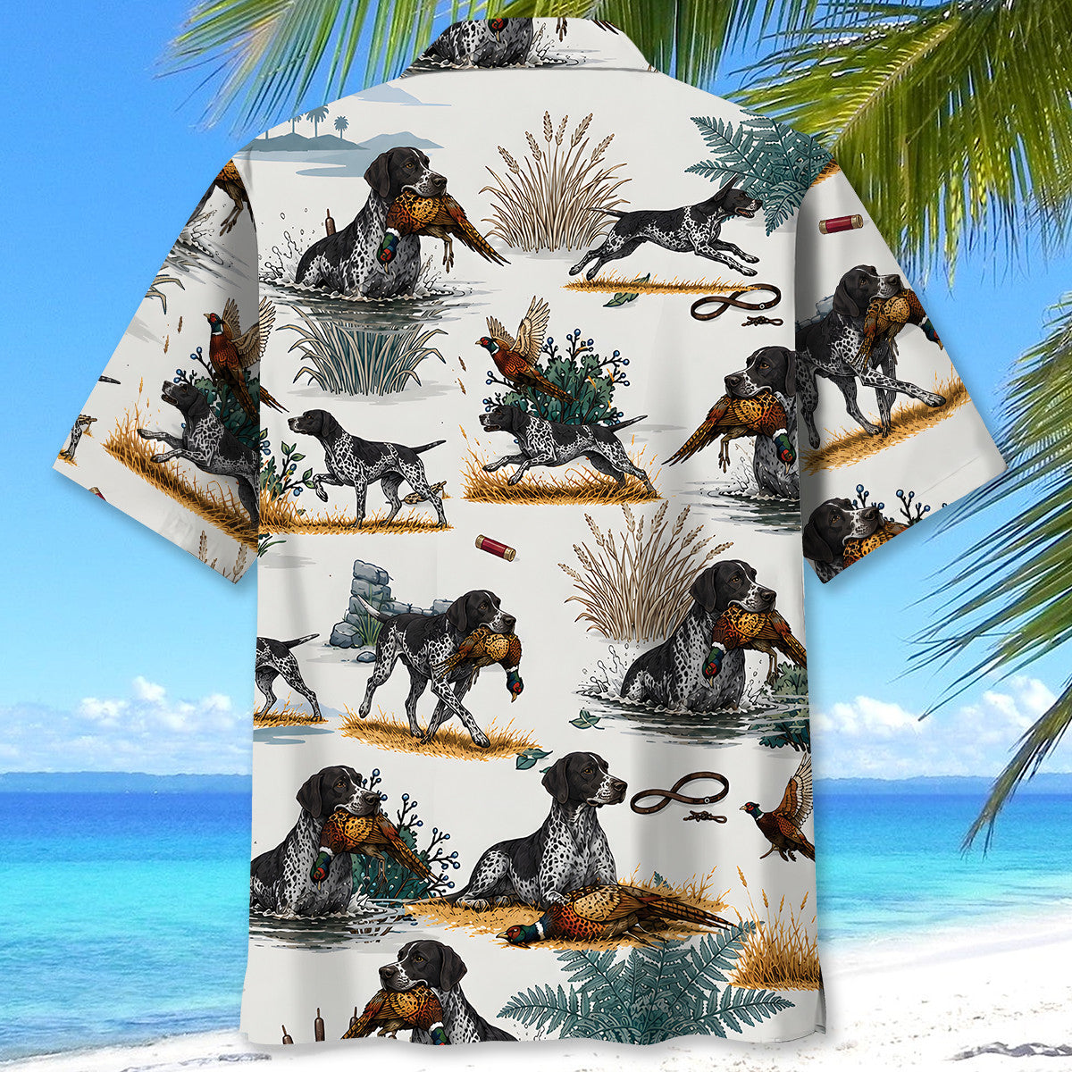 Black White German Shorthaired Pointer Pheasant Hunting Hawaiian Shirt