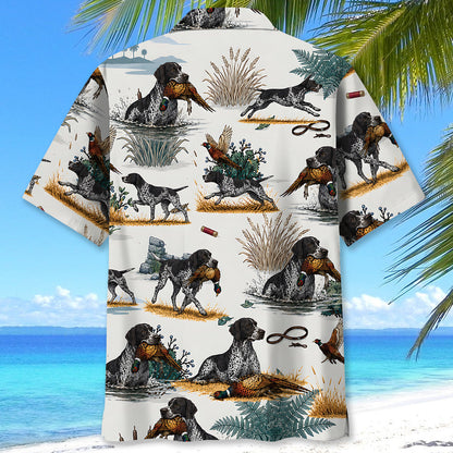 Black White German Shorthaired Pointer Pheasant Hunting Hawaiian Shirt