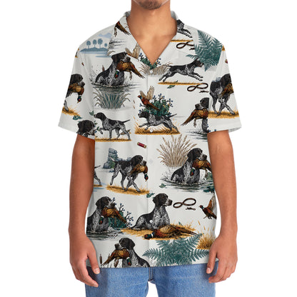 Black White German Shorthaired Pointer Pheasant Hunting Hawaiian Shirt