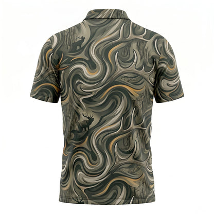 Elk Hunting Swirl Camo Polo Shirt Hunter Dad Father's Day Gift EHP1004