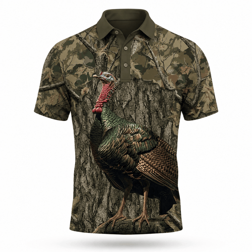Turkey Hunter Camouflage Men Polo Shirt