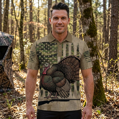 Wild Turkey Hunting America Men Polo Shirt