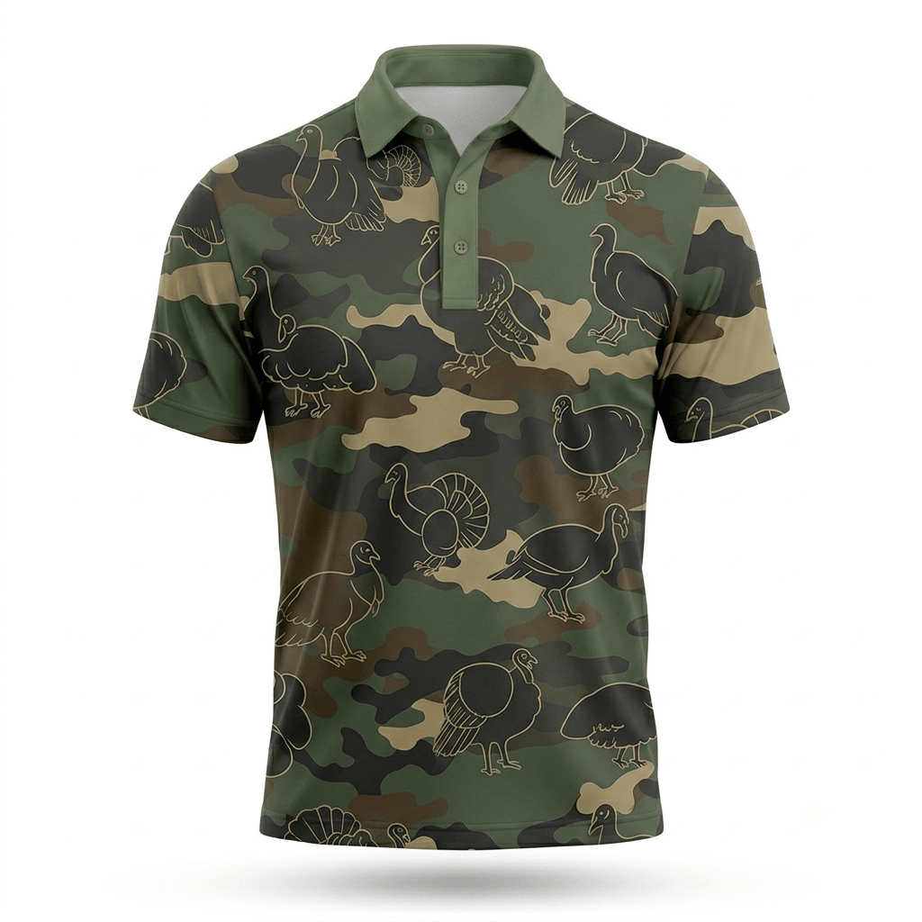 Wild Turkey Hunting Camo Seamless Pattern Men Polo Shirt