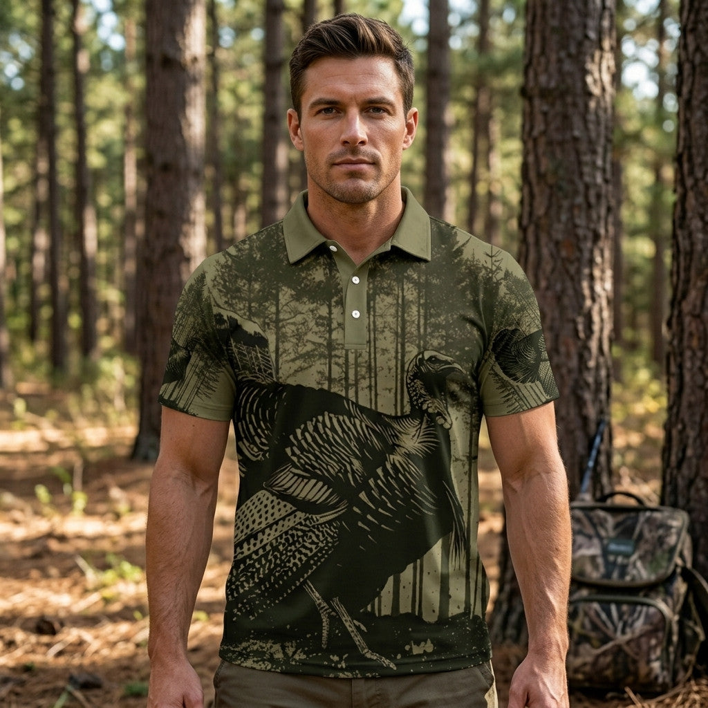 Black Moss Turkey Hunting Men Polo Shirt
