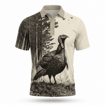 Wild Turkey Hunting Vintage Men Polo Shirt